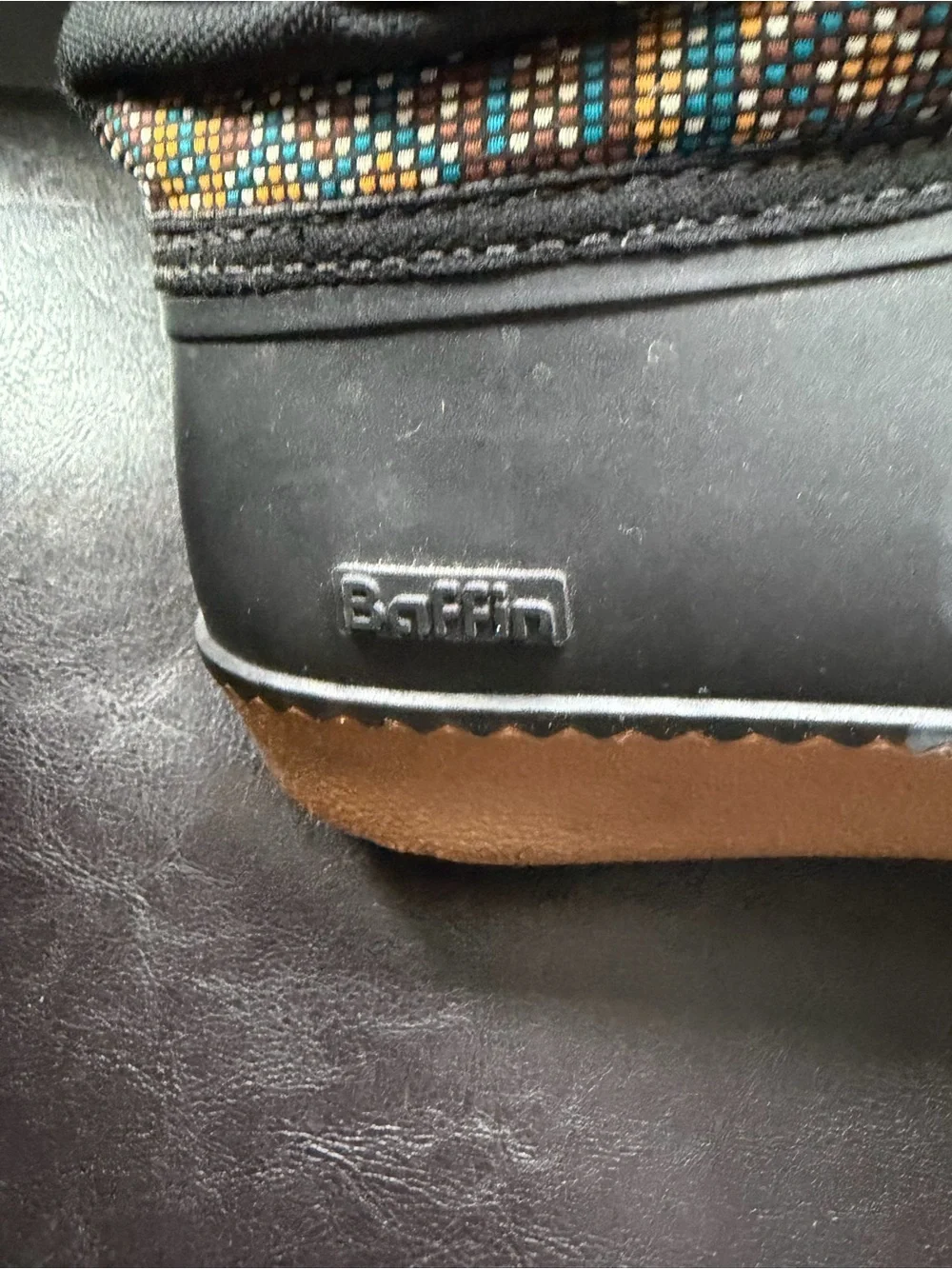 Baffin Black Winter Boots with Brown and Burgundy Suede Accents